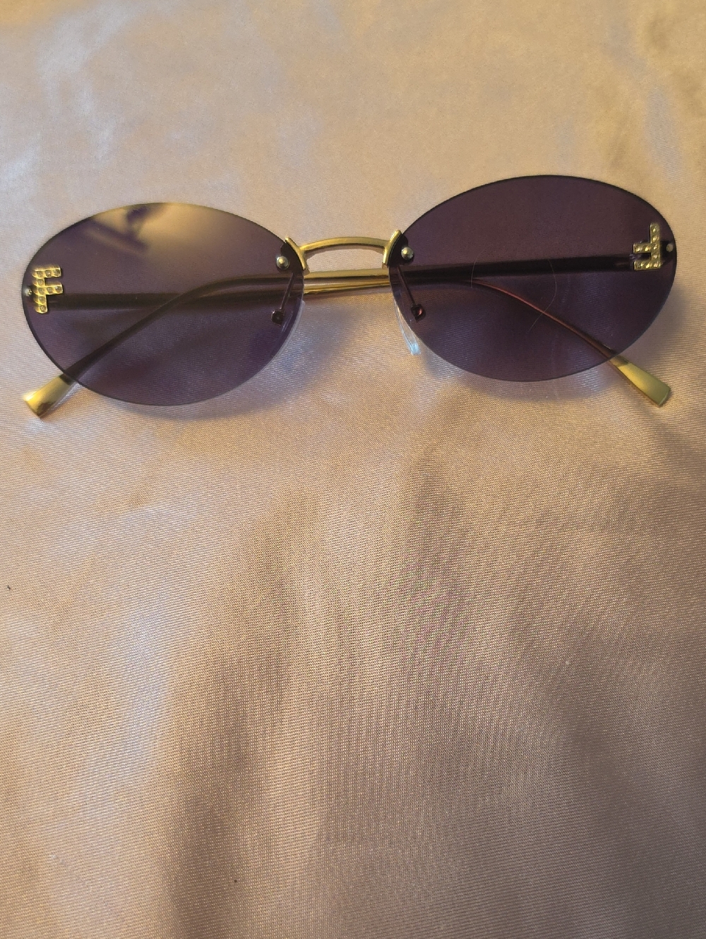 Gold Frame Purple Rimless Oval Sunglasses for Women
